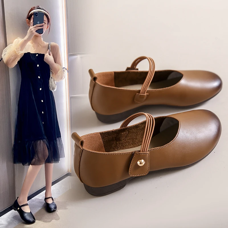 Soft Leather Single Shoes Women 2023 Autumn New Flat Shoes Soft Sole Bean Shoes Ladle Shoes Fashion Women's Shoes