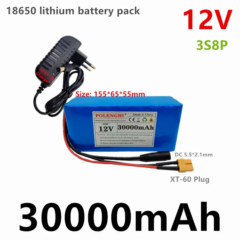 

XT-60 plug 3S8P 12V 30000mAh 18650 Li-Ion Battery Pack