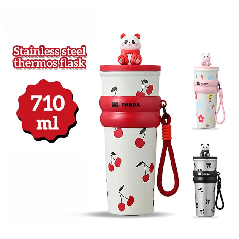 

Cute Thermos Bottle Iced Coffee Cup Girls Large Capacity Straw Cup Portable Outdoor Car Vacuum Insulated Tumbler Cold Water Cup