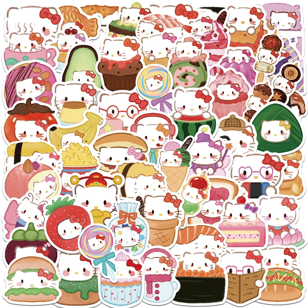 Sanrio Olá Kitty Food Cartoon Adesivos, Engraçado Anime Graffiti Etiqueta, DIY, Garrafa De Água, Mala, Telefone, Atacado, 10 Pcs, 30 Pcs, 50Pcs