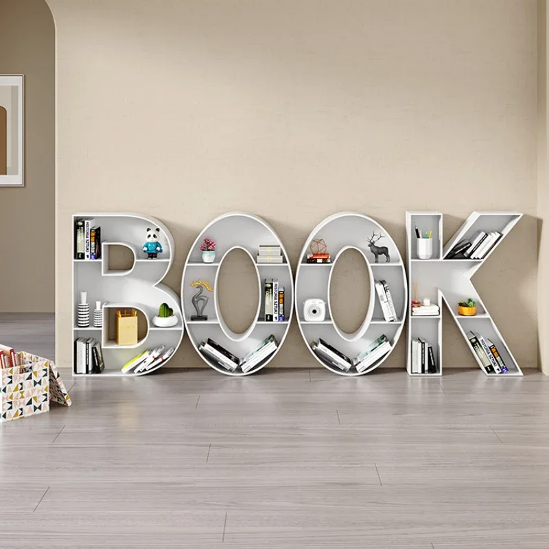 Creative letter bookshelf Wall display shelf Floor-to-ceiling Internet celebrity bookcase Library shelf