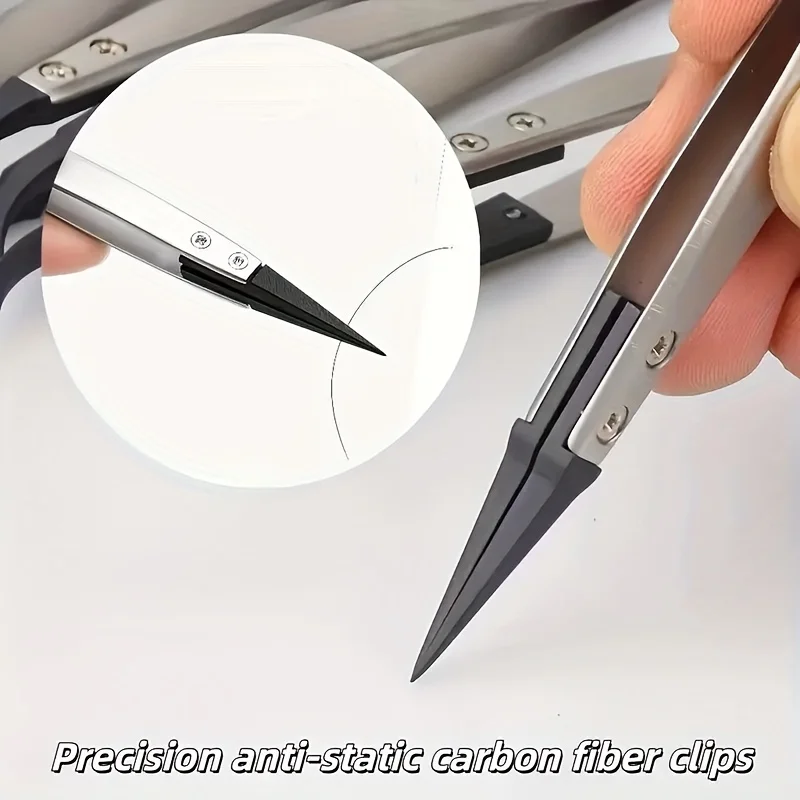 2pcs ESD-Safe Precision Tweezers, Anti-Static Tips with Heavy-Duty Metal for Electronics & Jewelry Repair.