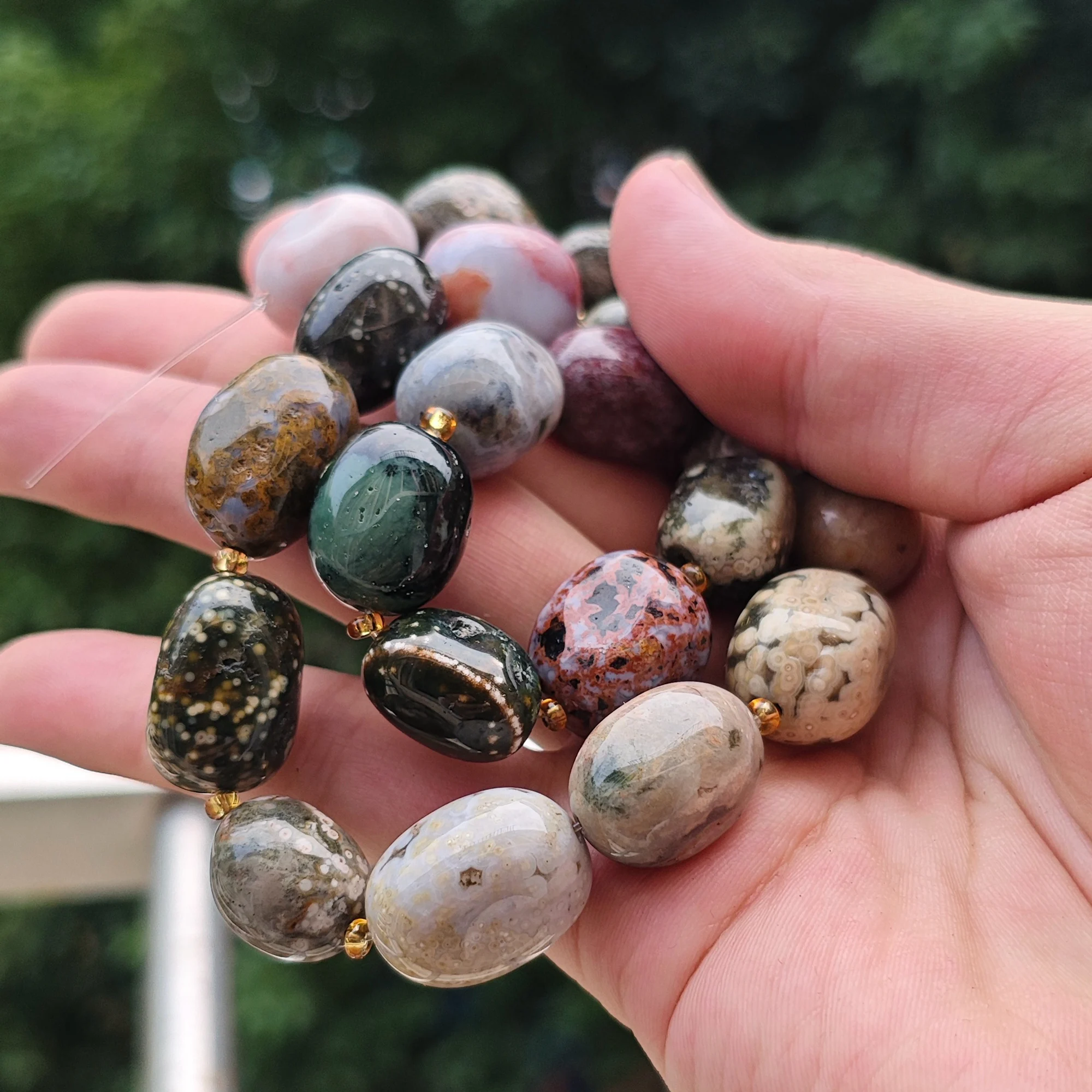 Upgraded Ocean Jasper Loose Beads Natural Flower Jasper Pebble Strand for DIY Jewelry Making Supplies Handmade Craft Material