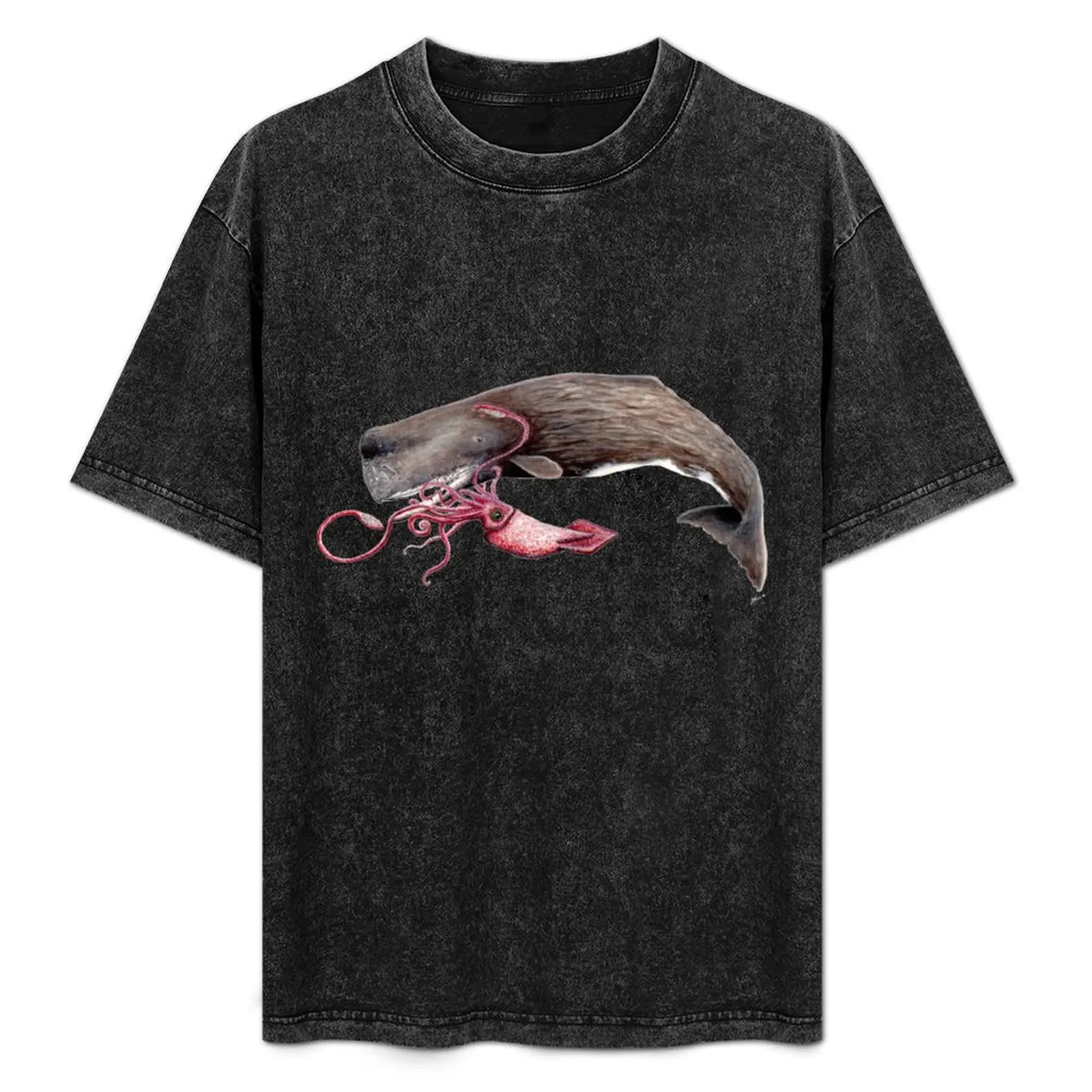 

Sperm whale and squid battle T-Shirt boys animal print Aesthetic clothing mens big and tall t shirts