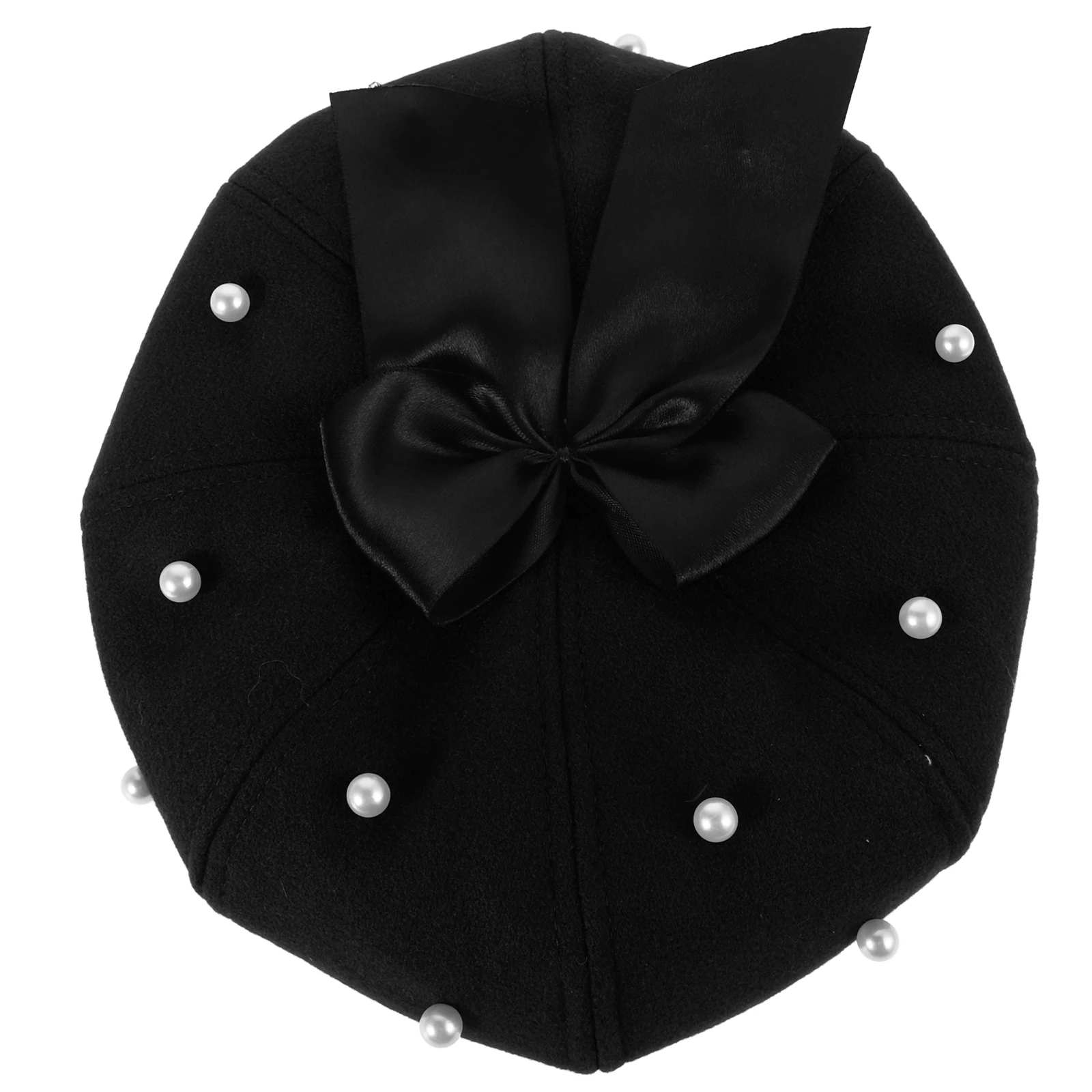 

Pearl Beret Hat For Women Fashionable Bowknot Artificial Wool Octagonal Retro Vintage Style Elegant Hat Church Party