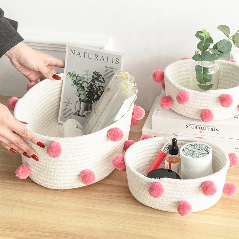 

LuanQI-Oval Woven Hairball Storage Basket, Table Top Woven Boxes, Nordic Home Sundries, Baby Toys, Candy Organizer Baskets