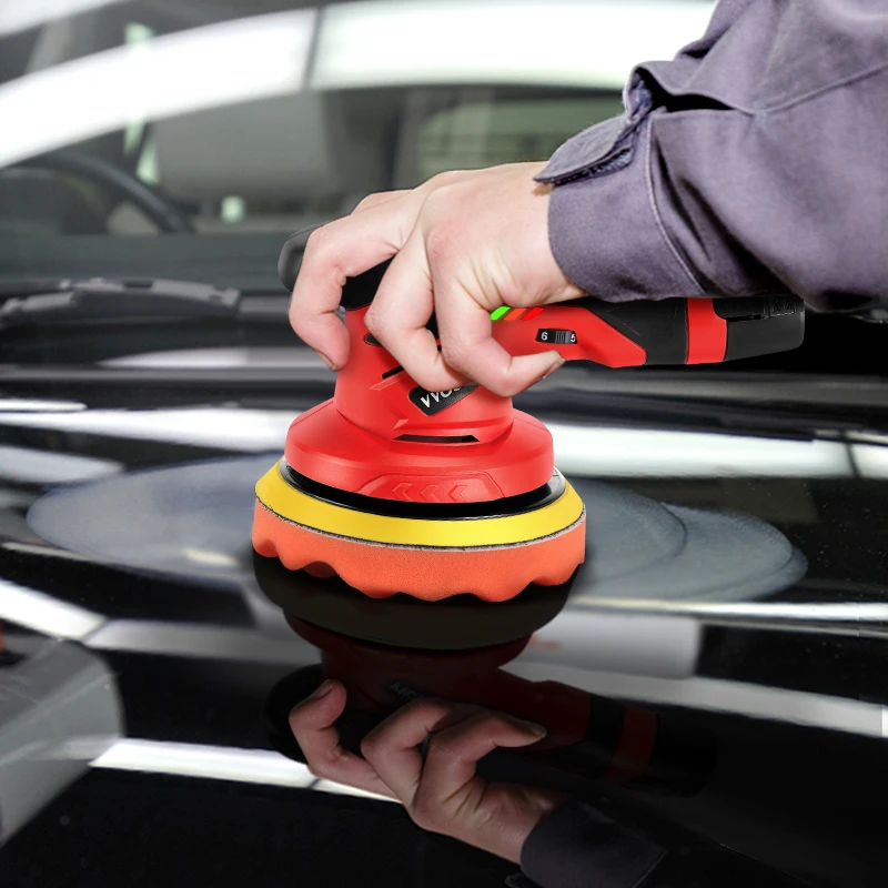 VVOSAI 12V Cordless Car Polisher 6 Speed Adjustment Electric Dual Action Wireless Car Polishing Machine and Waxing Power Tools