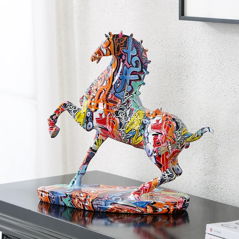 

Modern creative light luxury color horse desktop ornament living room office study decoration gift