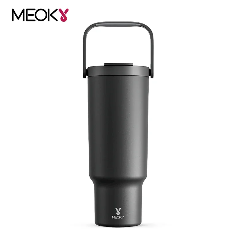 

Meoky 40oz Black Tumbler with Handle Straw Lid Stainless Steel Vacuum Insulated Coffee Car Mug Double Wall Thermal Iced Cup