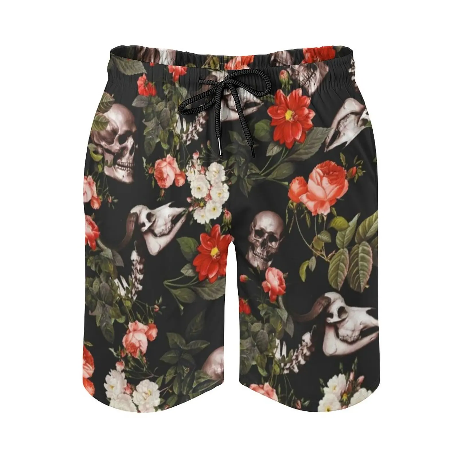 Skull Pattern Board Shorts Quality Males Beach Shorts  Garden Floral Print Daily Swim Trunks Big Size