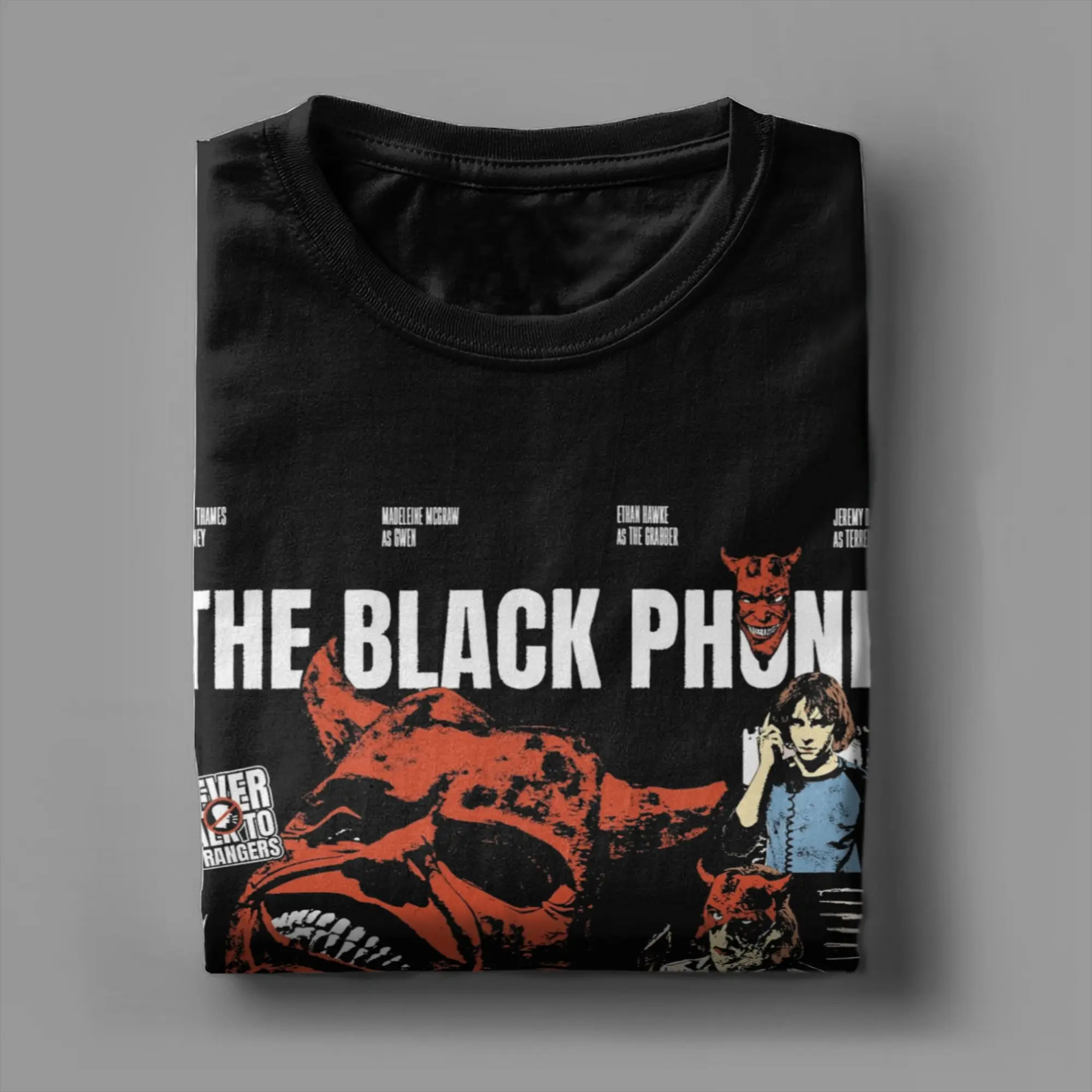 تي شيرت فيلم الرعب للهاتف الأسود للرجال والنساء برقبة دائرية من القطن الخالص تي شيرت بأكمام قصيرة تي شيرت هدية عيد الميلاد #5