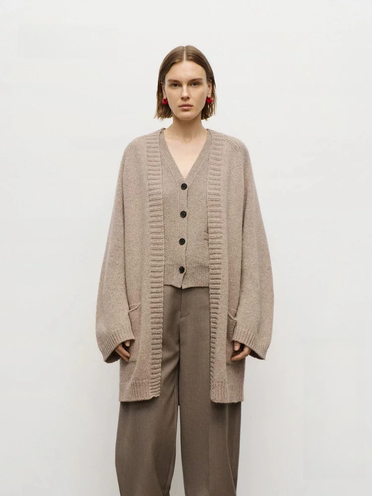 

Cloud Wool Splicing Vest Knitted Two-Piece Set Edition Autumn New Arrival Women's Fashion Sweater Long Sleeve V-Neck Mid-Length