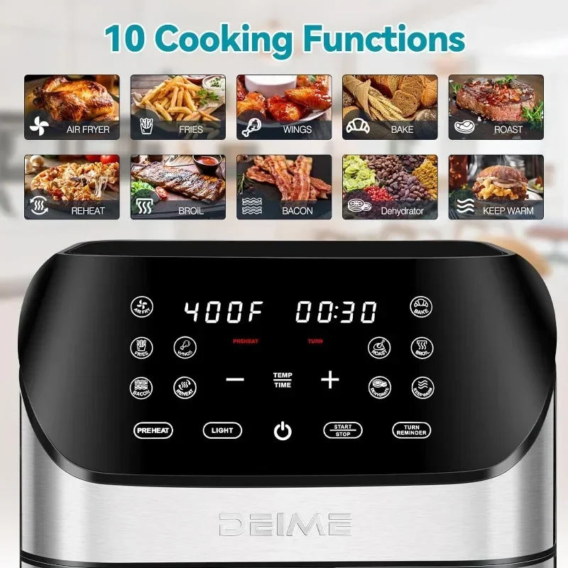 Grande AirFryer Forno Oilless Grande, Fogão Saudável com 10 1 Touch Press, Janela de Cozinha Visível, Cesta Antiaderente, 8,5 QT