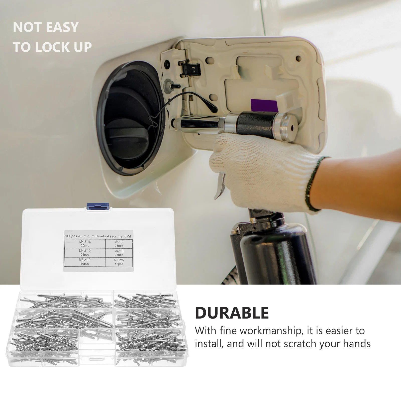 1 scatola di assortimento di rivetti in alluminio Kit di assortimento di rivetti pop durevoli Elementi di fissaggio per rivetti ciechi leggeri per lamiera di metallo