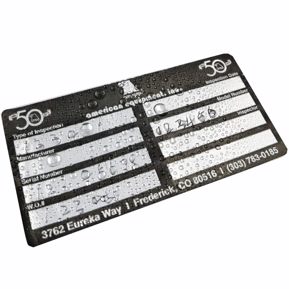 Etiquetas de aluminio autograbables de alta calidad, pegatinas de Metal grabables, diseño personalizado, 2000 piezas, 37x16MM