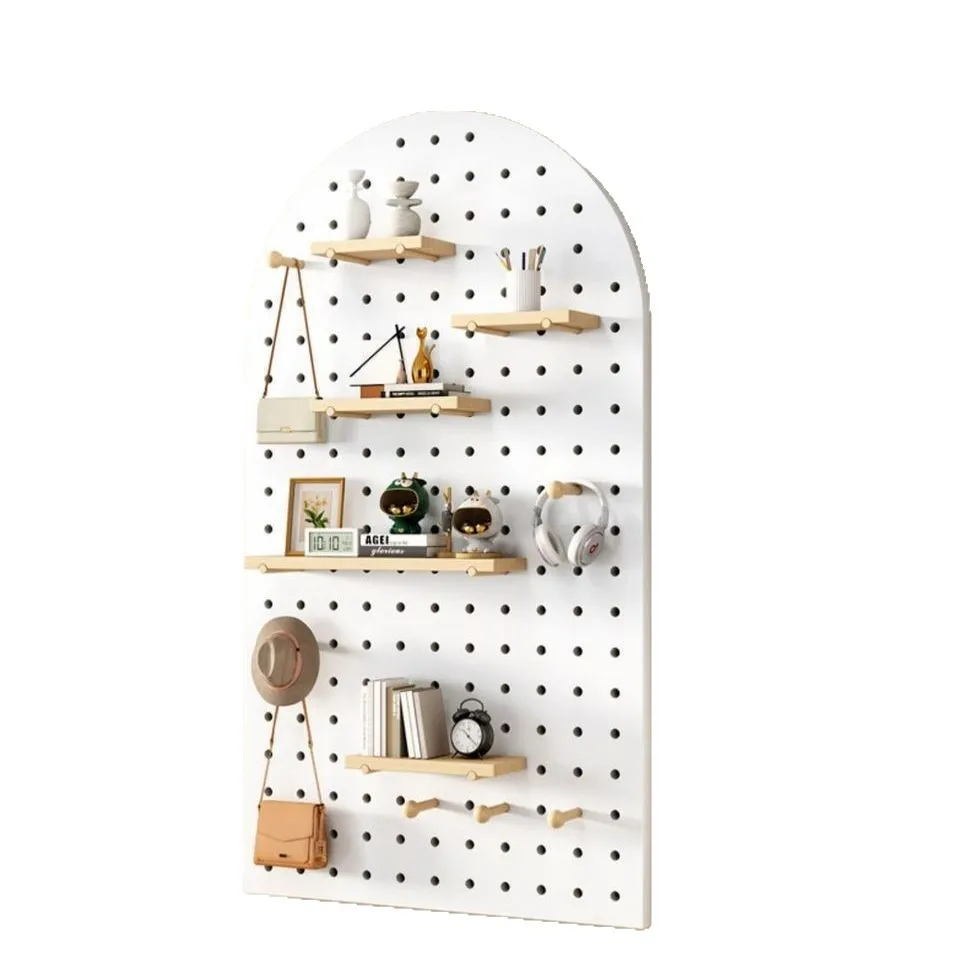 Solid wood hole board wall shelf living room wall hanging baffle storage rack background wall simple wooden bookshelf