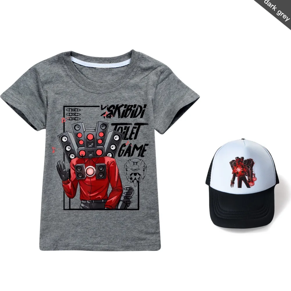 Summer Kids Game Skibidi Toilet T-shirt Children Cartoon Anime T Shirt Toddler Baby Short Sleeves Tshirt & Baseball Cap Hat