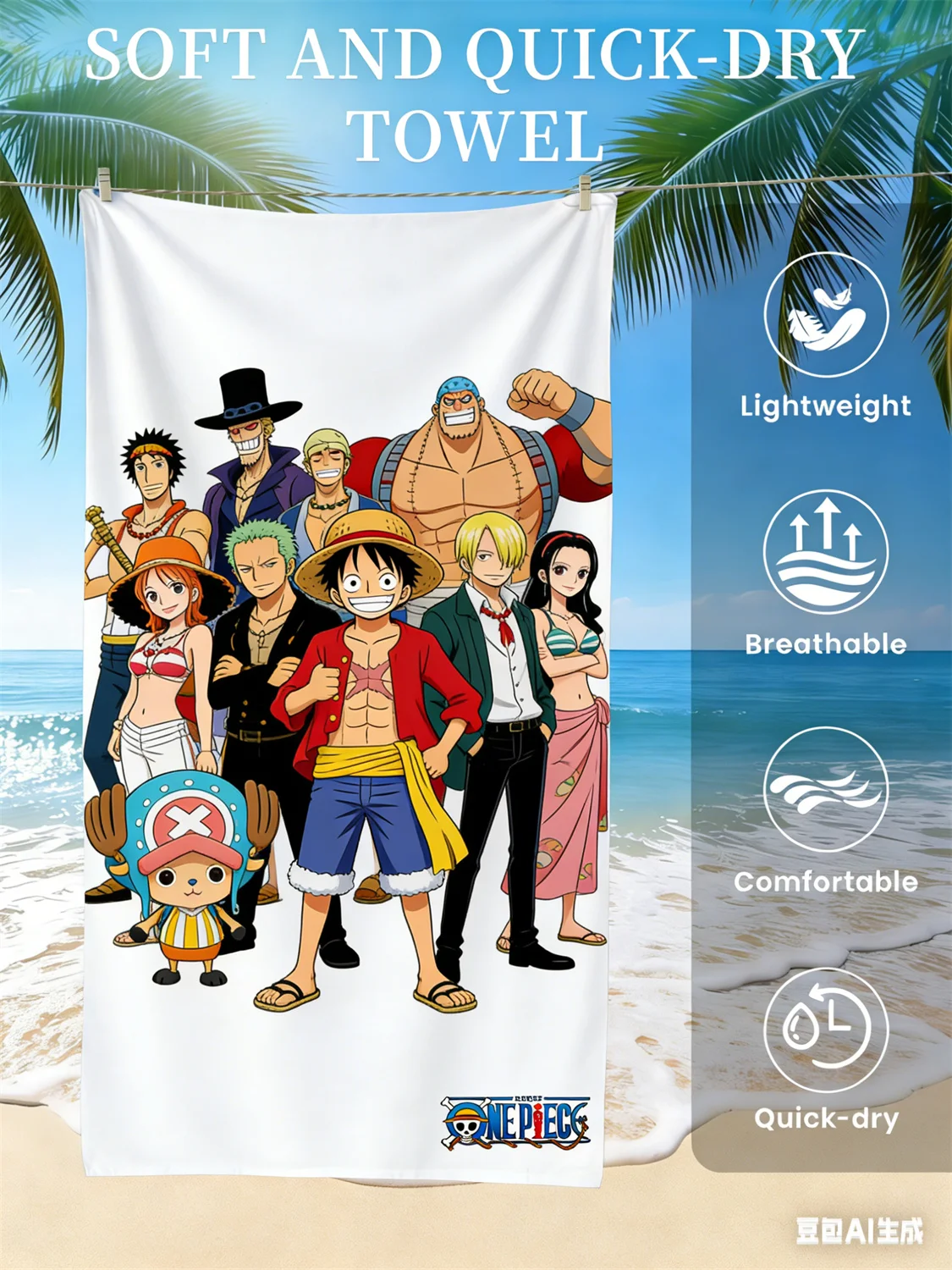 Straw Hat Pirate Skull Print Quick Dry Lightweight Breathable Comfortable Beach Towel for Summer Pool and Outdoor Activities