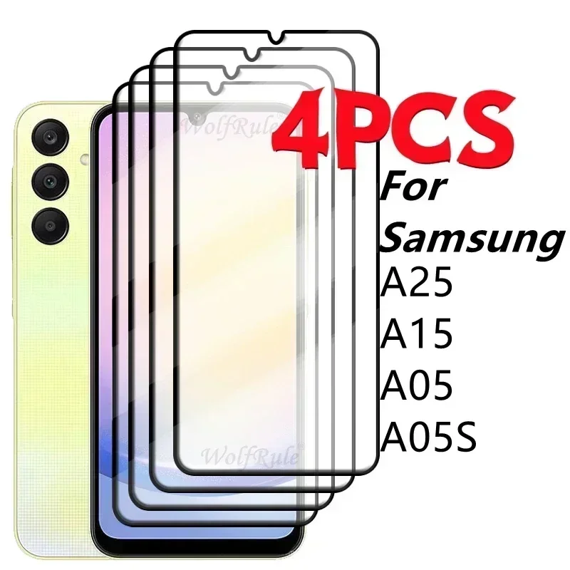 4PCS Full Cover Glass For Samsung A25 Glass Samsung Galaxy A25 A15 A05 A05S Tempered Glass 9H Full Screen Protector Samsung A25