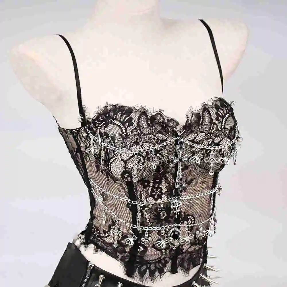 

Harajuku 90-е E-Girls Панк-рок Череп Гранж Y2K Холтер Камзол Топы Эко-клубная одежда Винтаж Крест Эмо Готика Гот 2025 Бабочка