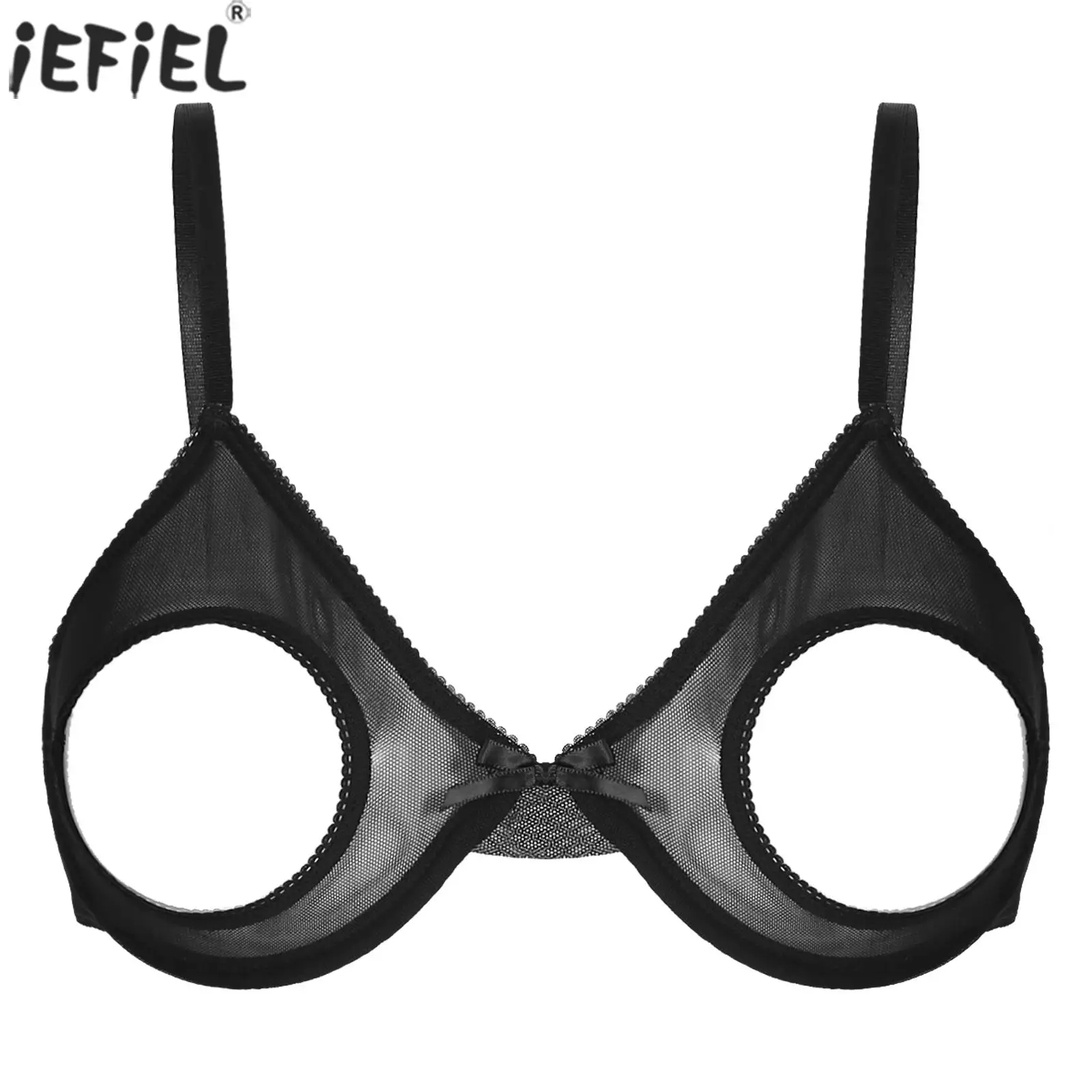 

Women's Sexy Hollow Out Nipple Underwired Lingerie Open Half Cups Bra Tops Adjustable Straps Sheer Mesh Brassiere Underwear