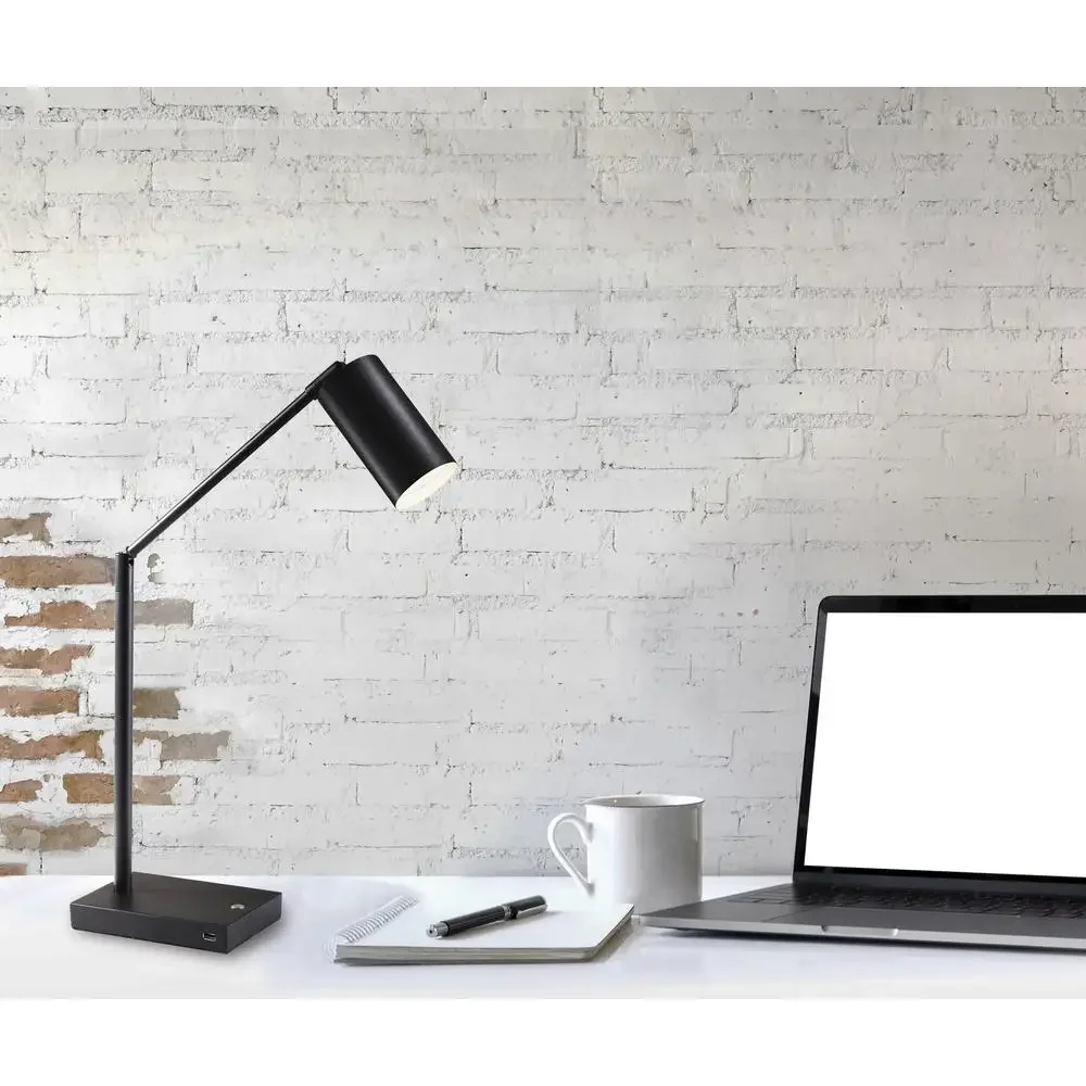 Modern Black LED Desk Lamp with Touch Dimmer and USB Port 18.5x5x32.5 Inch