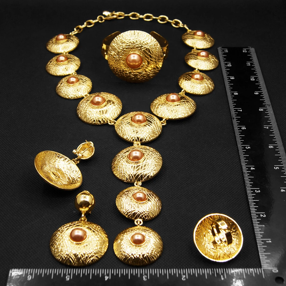 Women Jewelry Sets Bracelets Pendants Big Rings Wedding Banquet Party Gold Plated Jewelry Nigeria Fashion Trends Nigeria Wedding