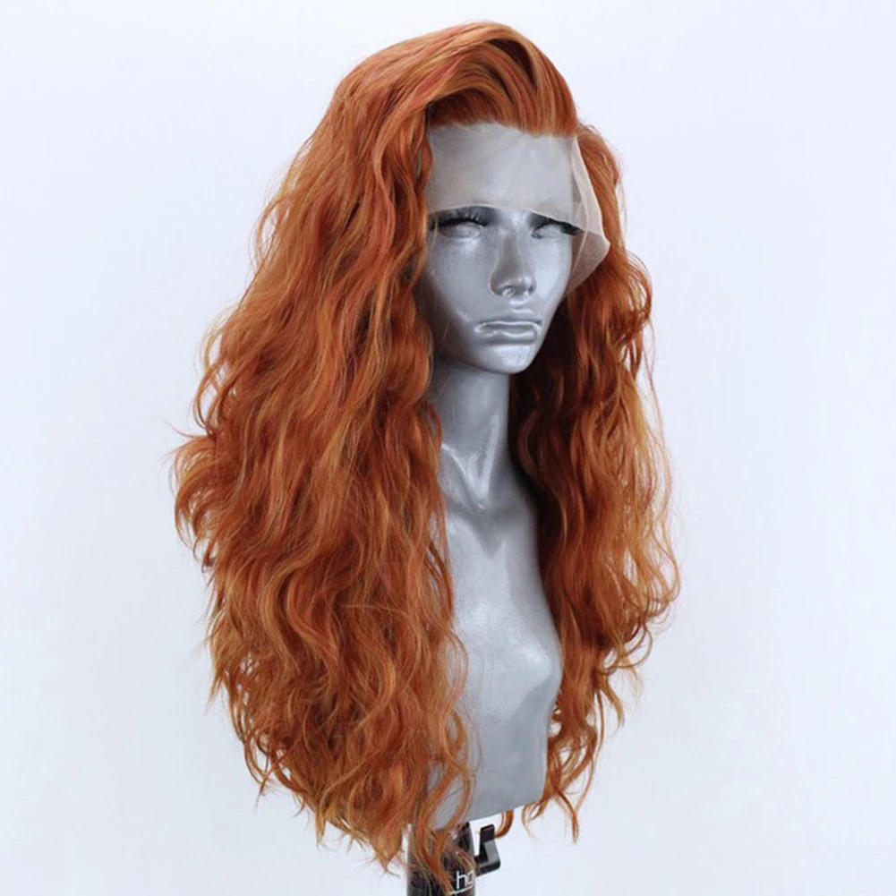 la perruque Lace Front Wig synthétique gingembre 13X4, cheveux noirs longs et ondulés, perruques de Cosplay en dentelle pour femmes, perruque Blonde en Fiber résistante à la chaleur sans colle