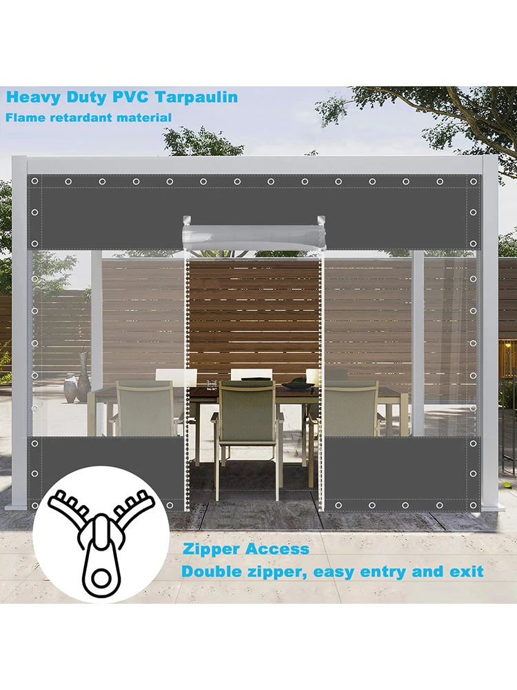 Wytrzymała, wodoodporna plandeka PVC z podwójnym zamkiem błyskawicznym, 0,55 mm, 650 g/m², 23 uncje, przezroczysta plandeka winylowa, odporna na rozdarcia, wiatroodporna, odporna na promieniowanie UV, — 2