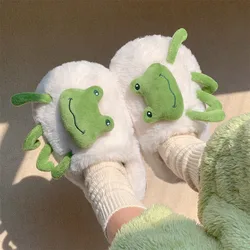 Creative and funny little frog warm plush cotton slippers autumn and winter new home indoor soft-soled cotton shoes women