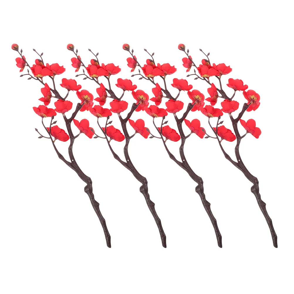 4 Pcs Flower Artificial Plum Blossom Bouquet Silk Plants Peach Cherry Chestnut Imitation Red Festival Decor