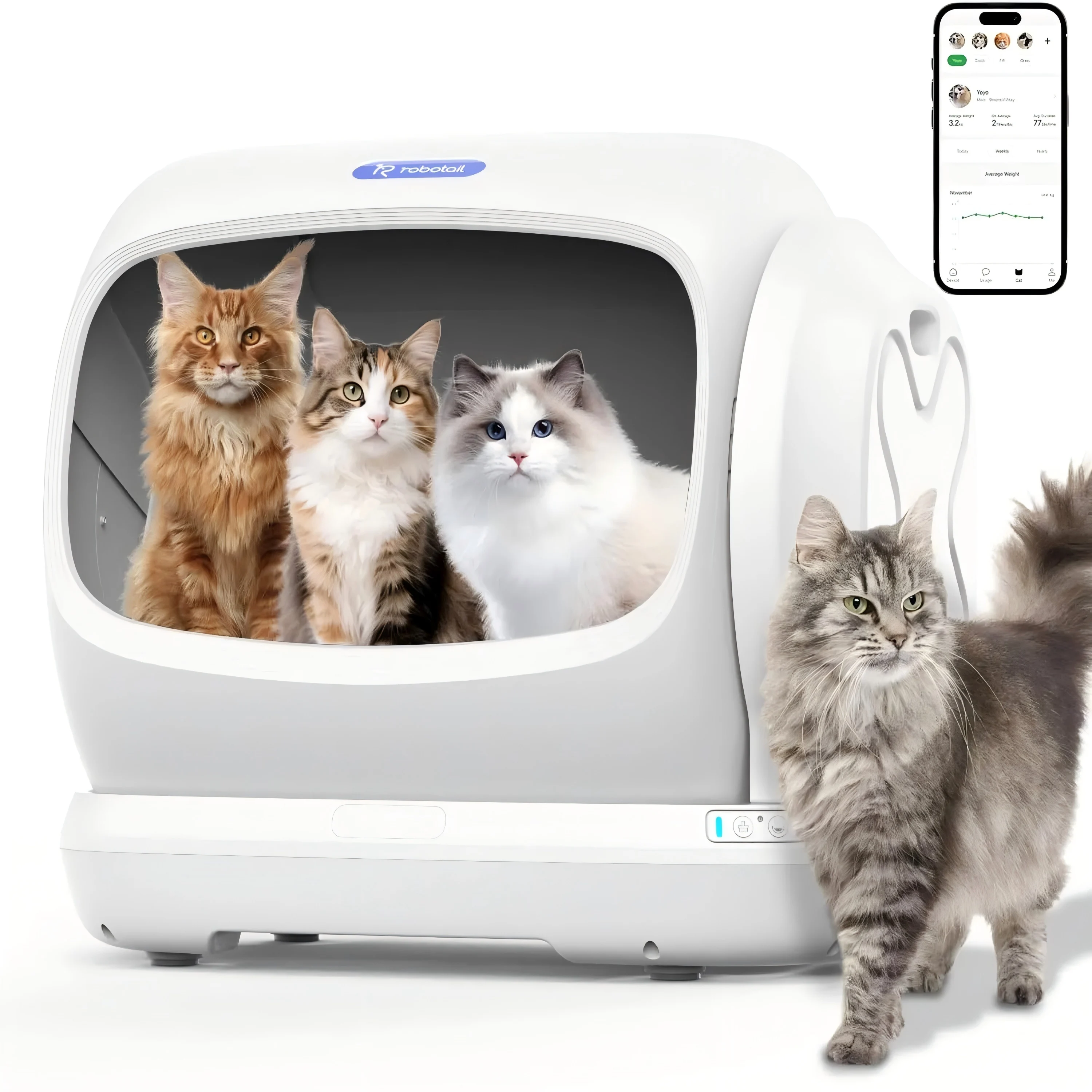 UBPET C42 XXXL Extra-Große Automatische Katzentoilette, 106L, Halboffene Elektrische Selbstreinigende Katzentoilette, Geeignet für Mehrkatzen-Haushalte, Niedriger Einstiegspunkt, Ultra-Leiser Betrieb,