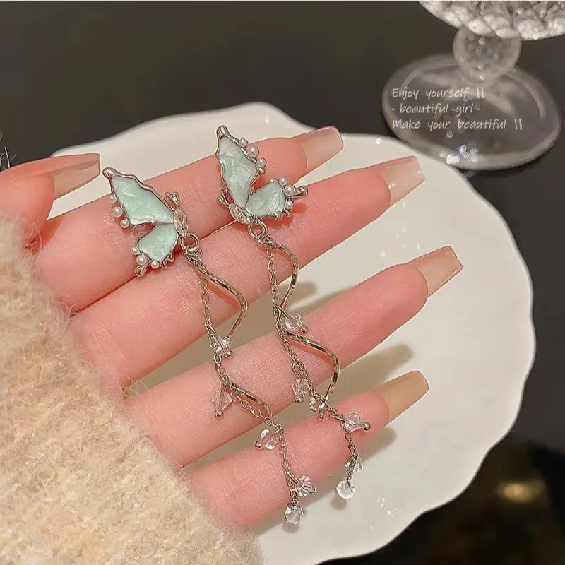 Vintage Super Fairy Butterfly Knot Tassel Earrings For Women High End Temperament Out Of The Ordinary Cold Wind Earrings