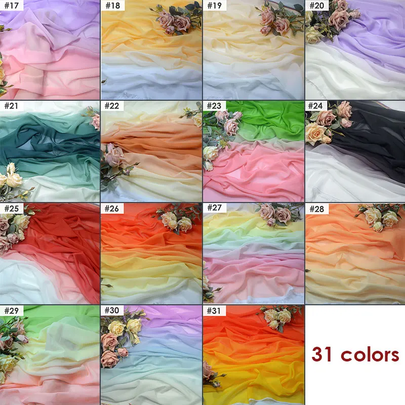 1x1.45m Multicolor Gradient Brocade Silk Chiffon Fabric Tulle Handmade DIY Ancient Hanfu Stage Dance Dress Wedding Decor Fabric