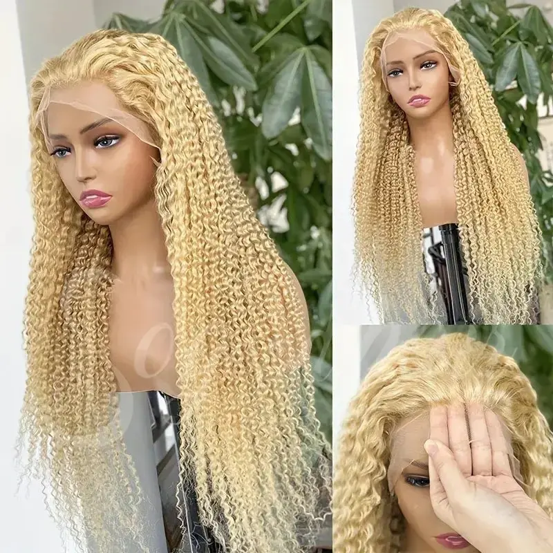 613 Blonde 150 Density 20 36 Inches 13x4 Lace Front 13x6 Lace Frontal Wig Blonde Deep Wave Glueless Curly  Human Hair Wig