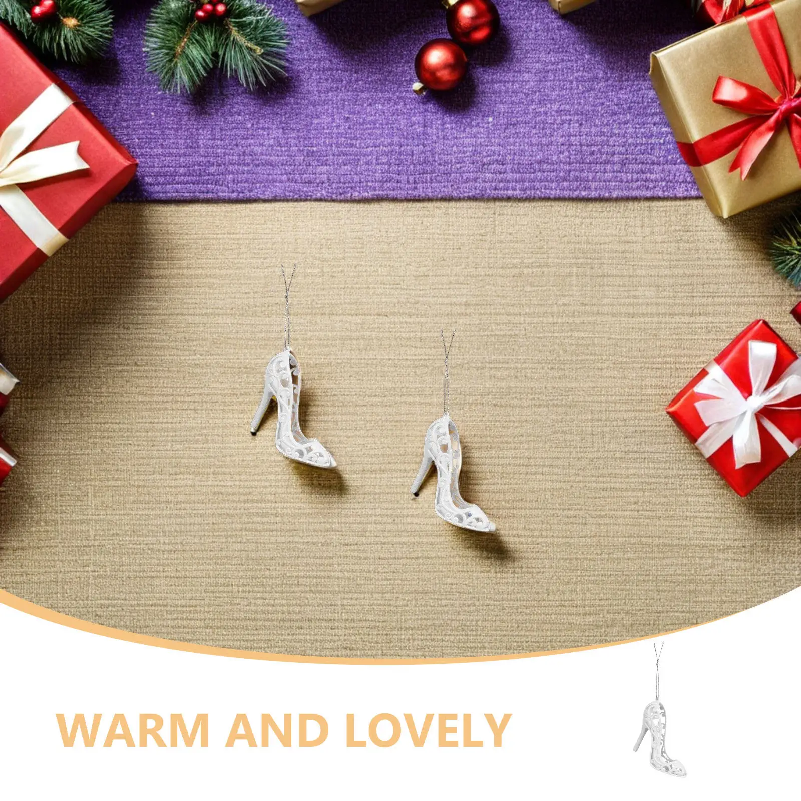 6Pcs Xmas Pendant High Heels Shaped Christmas Tree Ornament Creative Unique Warm Lovely Holiday Decor for Living Room Party Gift