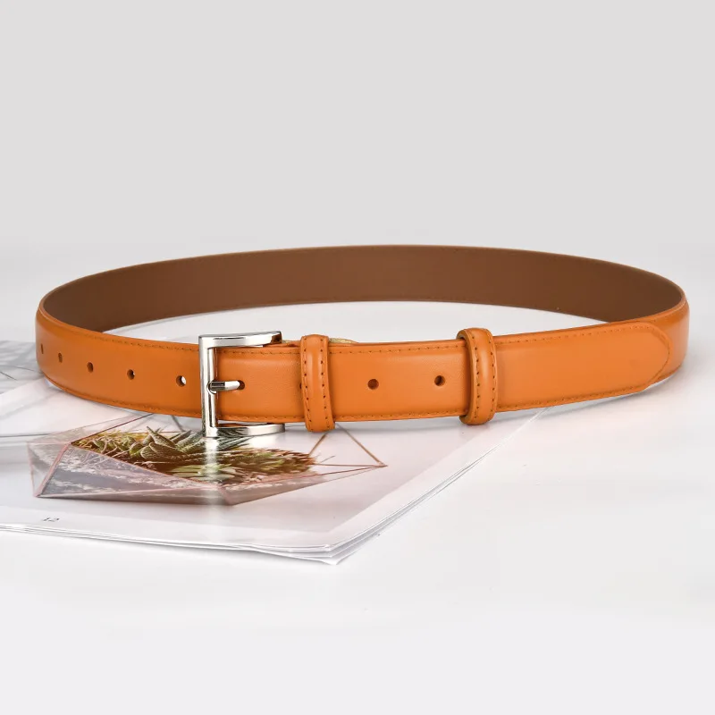 Genuine leather belt for women, jeans belt, versatile decorative thin belt, simple and fashionable with coat, black trouser belt