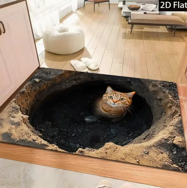 حصيرة أرضية عميقة الوهم البصري مع تصميم قطرة عمودية ثلاثية الأبعاد مناسبة لتزيين الوهم البصري الحديث الداخلي والخارجي