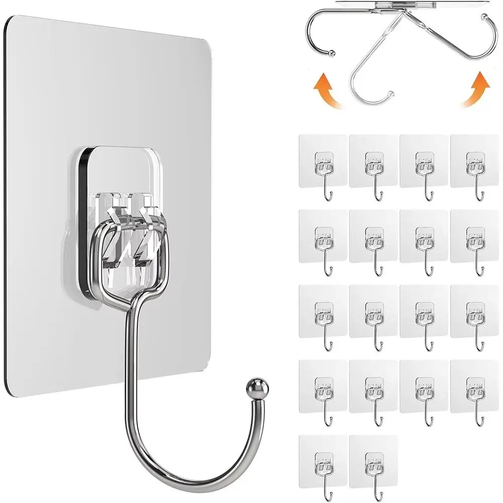 Heavy Duty Big Size Hooks Self Adhesive Waterproof Wall Hook Transparent Strong Sticker Holder for Kitchen Bathroom