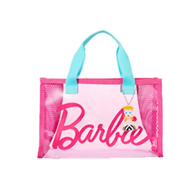 2024 New Miniso Barbie Makeup Bag Pink Girls Handbag Cartoon Transparent Large Capacity Women Shoulder Bag Fashions Women\'s Bag