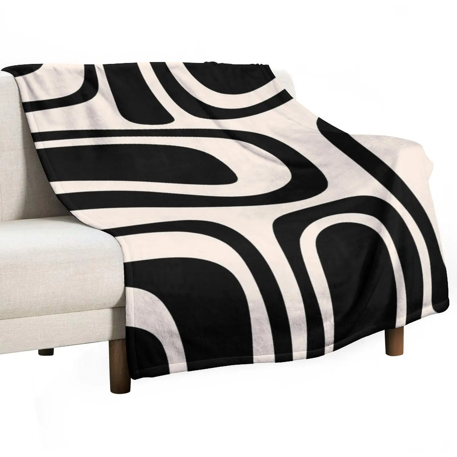 

Palm Springs Retro Midcentury Modern Abstract Pattern in Black and Almond Cream Throw Blanket heavy to sleep sofa bed Blankets