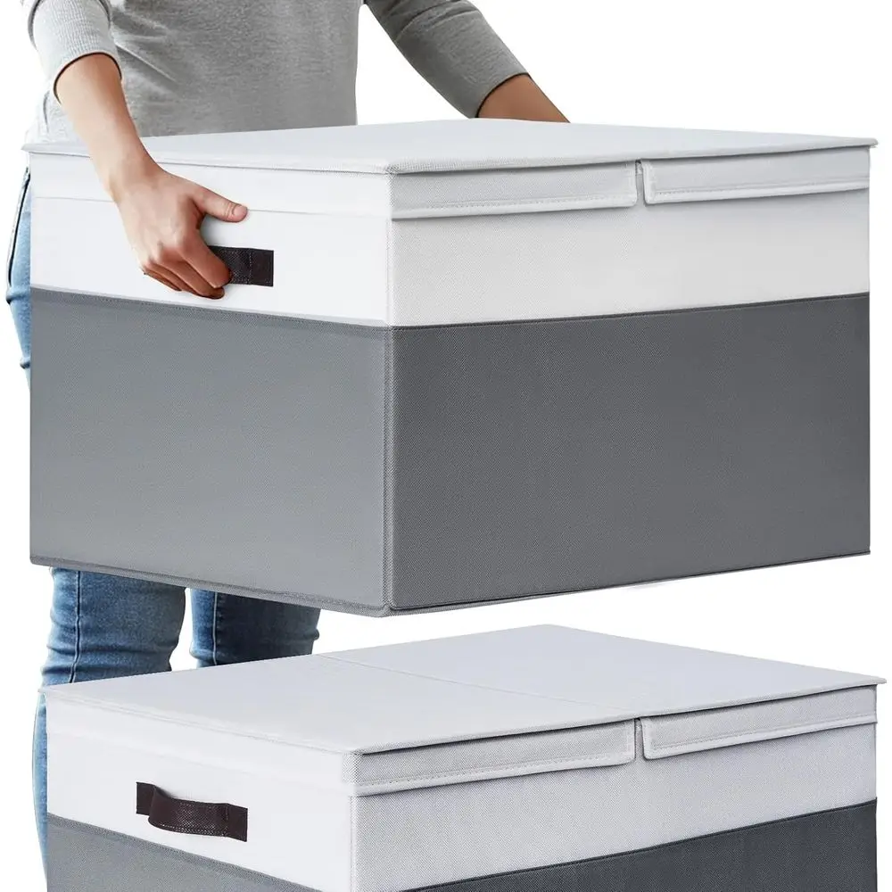 

2 Pack EXTRA LARGE Blanket Storage Baskets with Lids, 22x16x12 Closet Organizers Bins or Clothes Towel Storage Box with Lid Hand