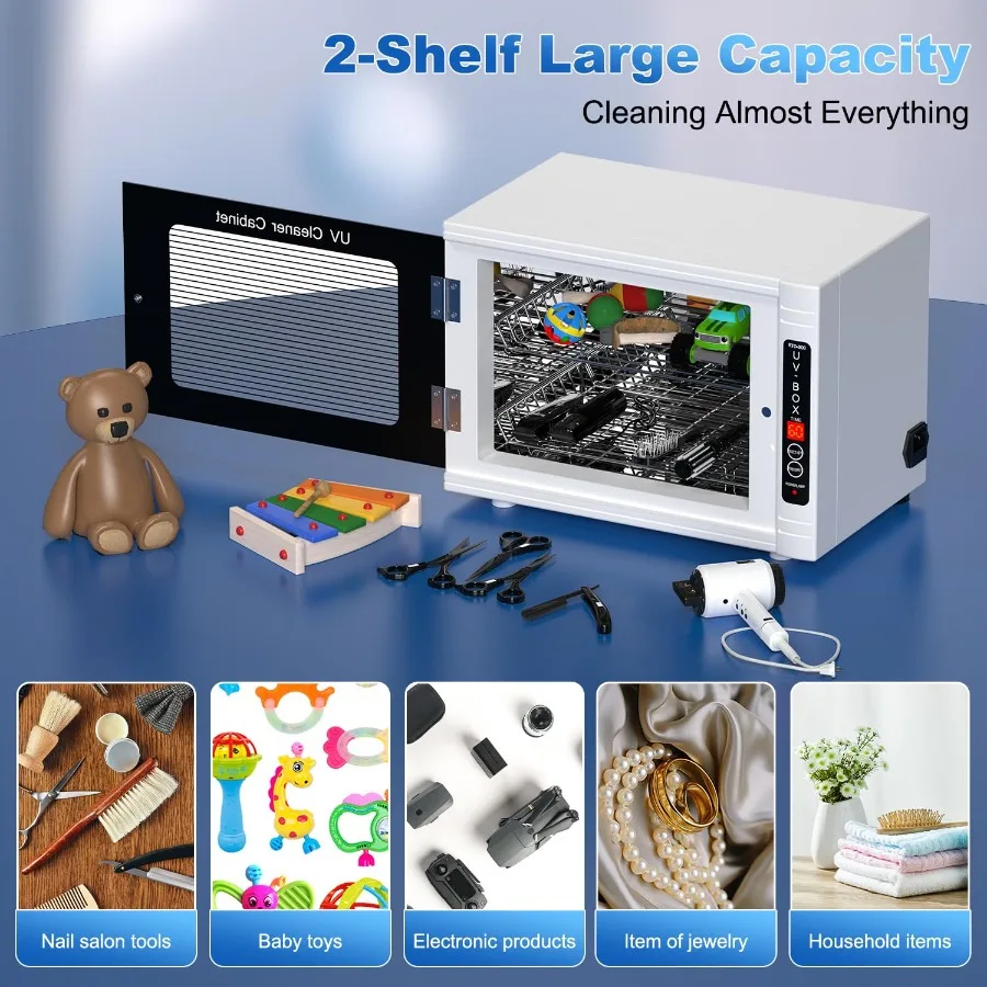 Macchina per la pulizia degli strumenti per unghie a luce UV 12L Armadietto per la pulizia UV ad alta capacità Scatola per la pulizia degli strumenti del salone con impostazione del timer