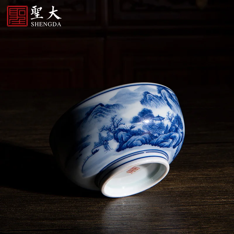 |Shengda ceramic Kung Fu tea cup Jingdezhen pure hand-painted tea set blue and white Qingchuan Range Rover Master Cup