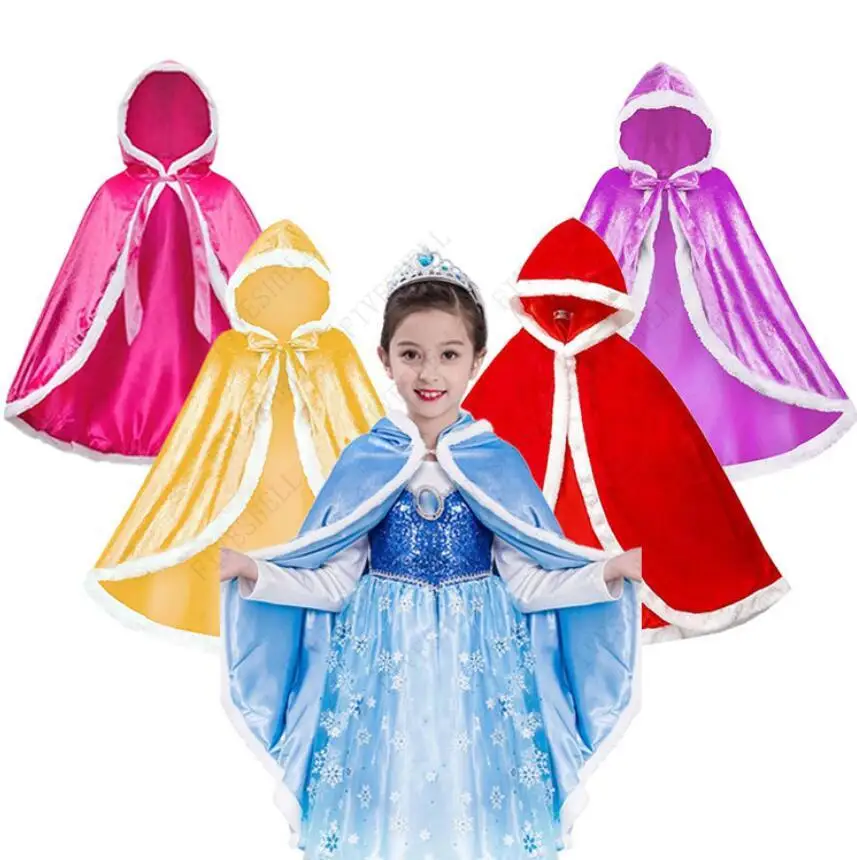 

Girls Princess Hooded Cape Velvet Halloween Cosplay Blue Cloak Winter Warm Christmas Red Cape For Kids Birthday Gift Play Cos