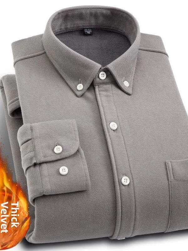 

Мужская зимняя утепленная повседневная рубашка из вельвета с флисовой подкладкой, в полоску, свободного кроя, в стиле Dad Style, для прогулок, базовая модель