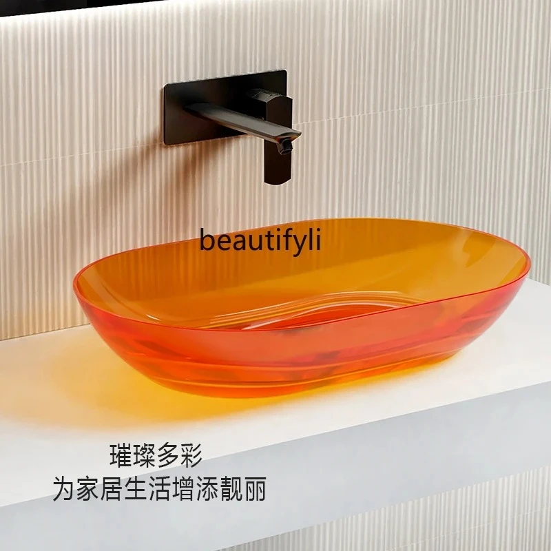 yj58 On-stage basin Transparent resin Color crystal Household bathroom Art designer Personalized washbasin