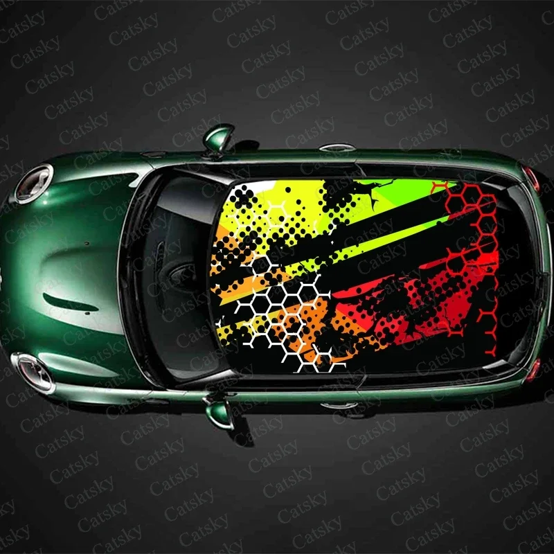 レッドスプラッシュハニカムカールーフステッカーラップレーシングsuv自動車アクセサリーパッケージ塗装済みpvcカーフードグラフィックデカールデコレーション