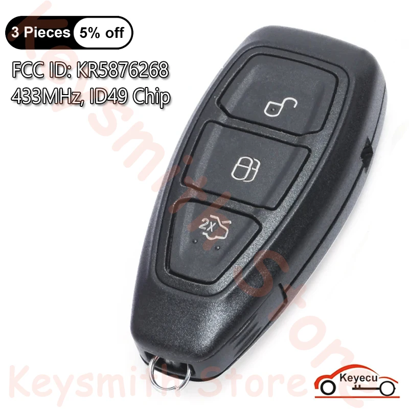 

KEYECU 3 Buttons 434MHz ID49 Chip for Ford Fiesta Focus Mondeo Grand C-Max Kuga Auto Smart Remote Control Key Fob FCC# KR5876268