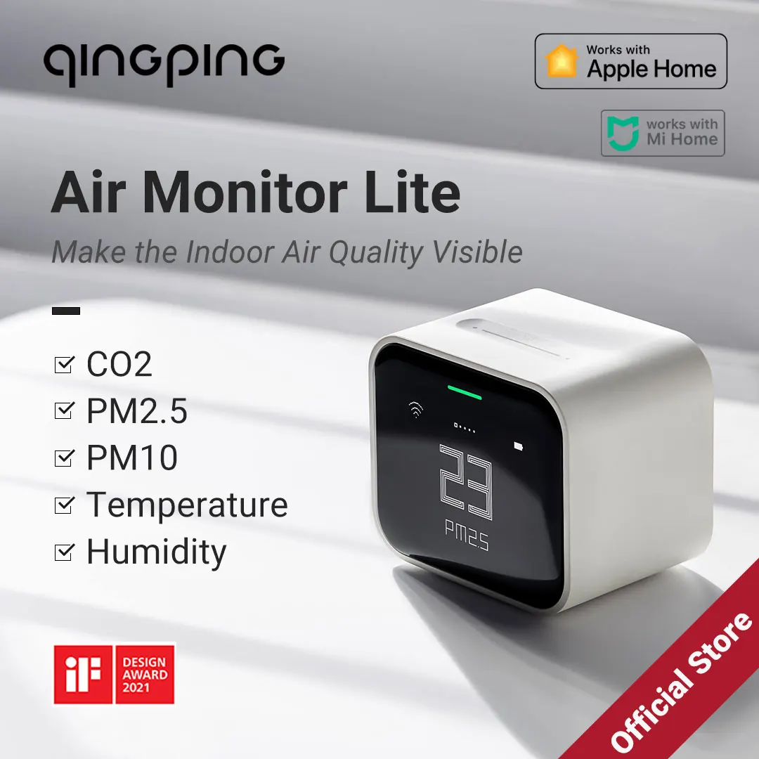 Qingping-Monitor de calidad del aire 5 en 1 Compatible con Apple HomeKit, Sensor de medidor de CO2 portátil, detecta PM2.5PM10, temperatura y